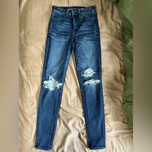 American Eagle Blue Skinny Jeans with Distressed Knees